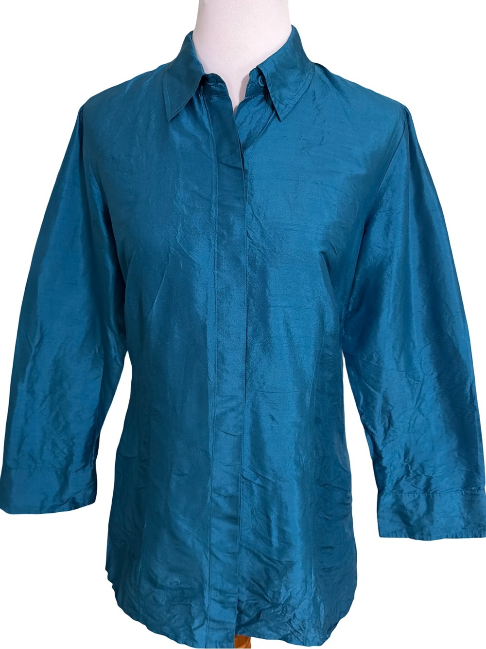 Chico's Teal Silk Button-Down Shirt Size 1